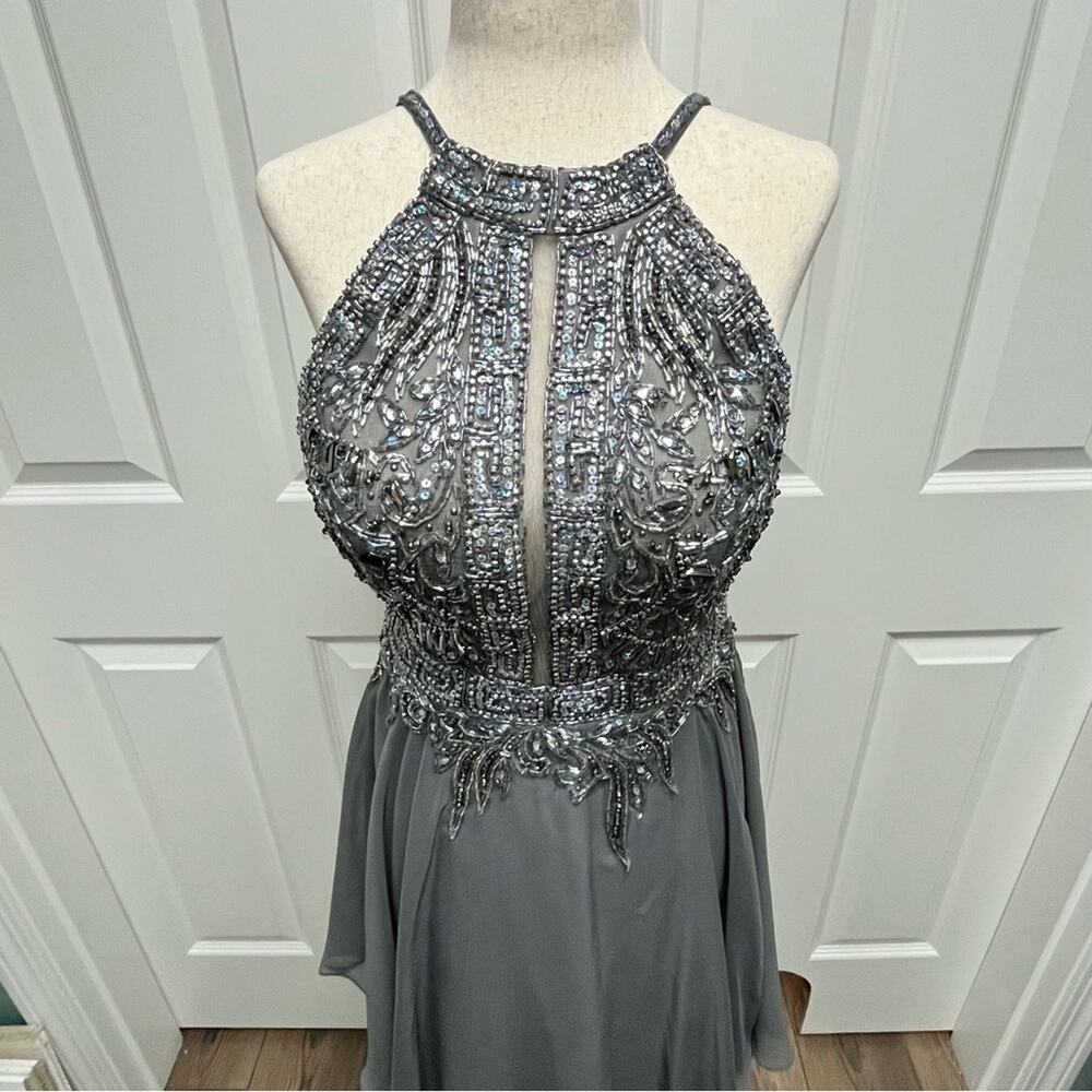 Jovani Beaded Dress Silver Prom Homecoming Formal Backless High Neck Juniors 10 - Picture 2 of 10